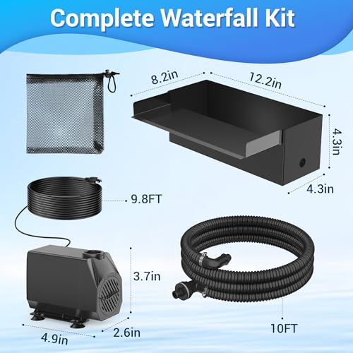 NFESOLAR Pond Waterfall Spillway Kit for Outdoor Pond up to 2000 Gallons, Includes 12.2" W Stainless Steel Pond Waterfall Box, 660GPH Ultra-Quiet Water Pump, 10FT Corrugated Tubing N4311 - Image 5