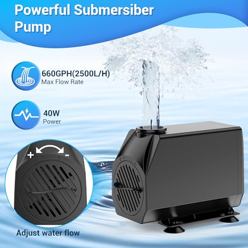 NFESOLAR Pond Waterfall Spillway Kit for Outdoor Pond up to 2000 Gallons, Includes 12.2" W Stainless Steel Pond Waterfall Box, 660GPH Ultra-Quiet Water Pump, 10FT Corrugated Tubing N4311 - Image 4