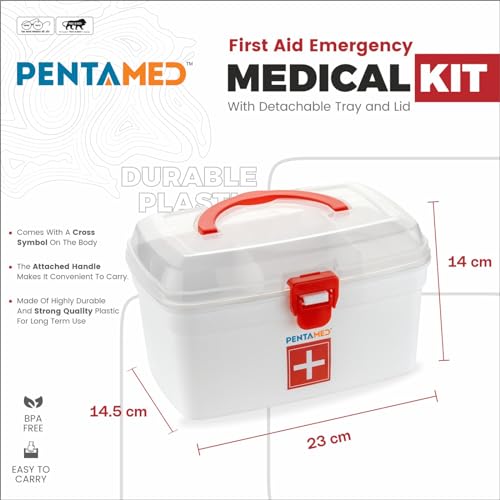 PENTAMED Medical/First Aid Box. BPA-Free Emergency Indoor Outdoor Medical Utility Cabinet Organizer Detachable Tray with Handle. - Image 4