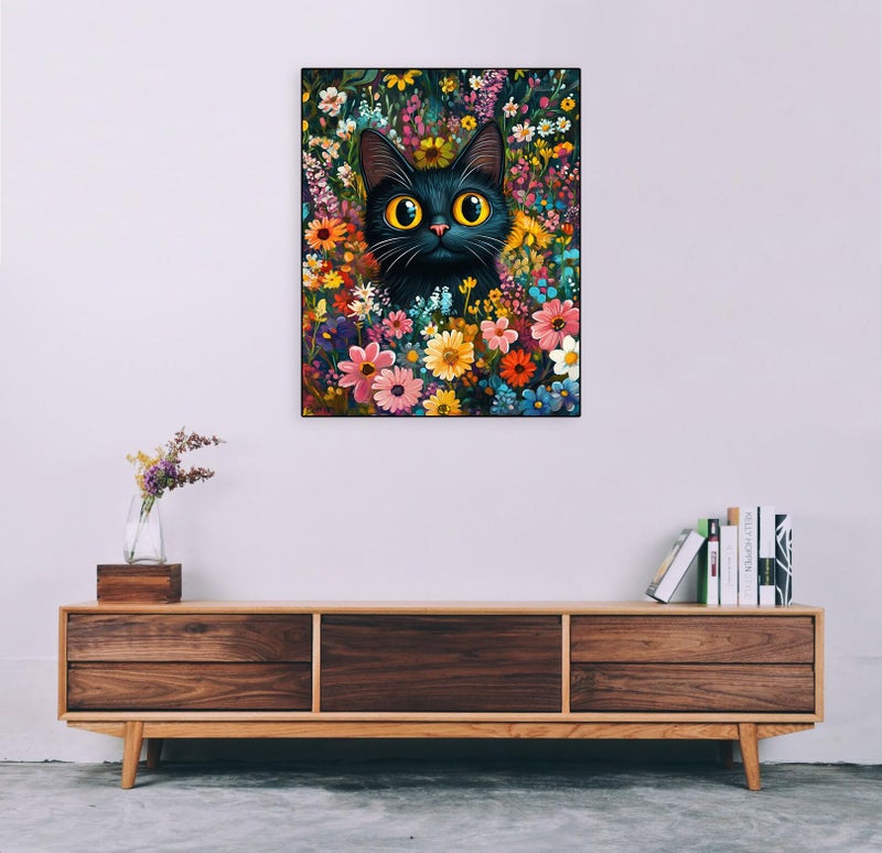 Eterkosu Black Cat Diamond Art Kits for Adults, Flowers Diamond Painting Kits for Adults for Beginners DIY Diamond Dots Art Kits, 5D Full Round Drill Gem Art Painting Kits for Home Wall Decor - Image 3