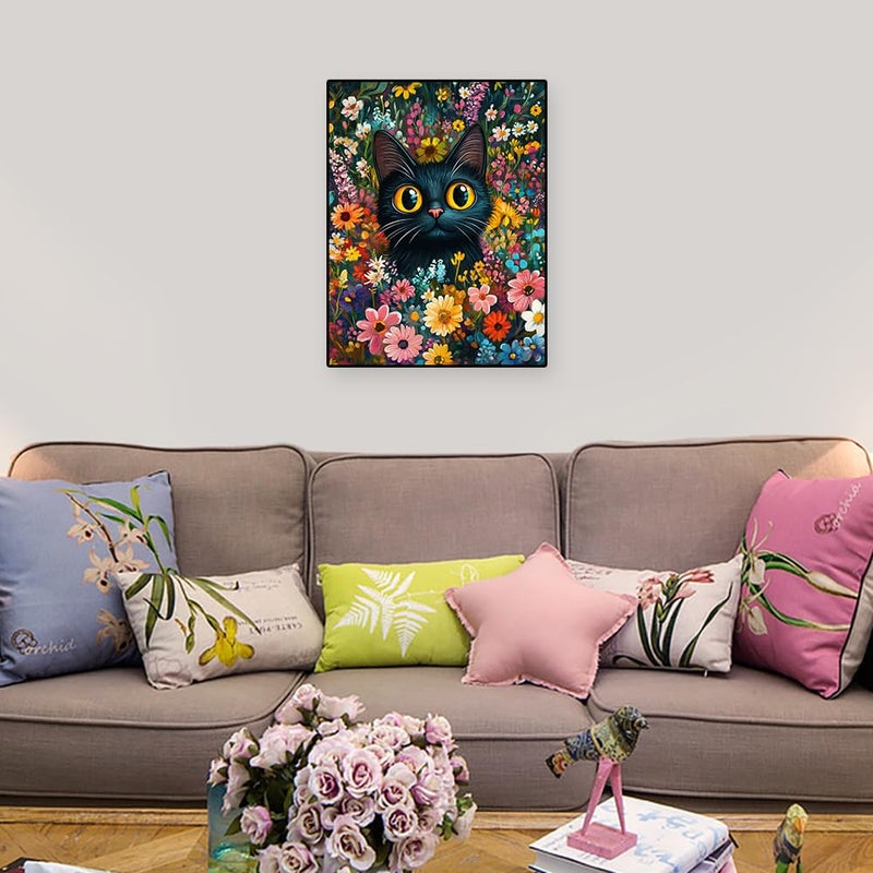 Eterkosu Black Cat Diamond Art Kits for Adults, Flowers Diamond Painting Kits for Adults for Beginners DIY Diamond Dots Art Kits, 5D Full Round Drill Gem Art Painting Kits for Home Wall Decor - Image 4