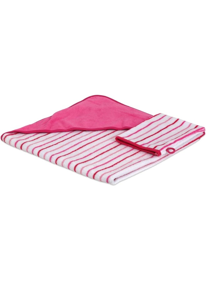 TowelSelections Turkish Cotton Hooded Terry Velour Baby Bath Towel and Glove Set Pink Striped