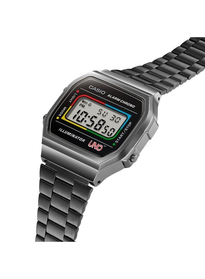 Casio Vintage Digital A168WEUC-1ADR Black with UNO Motif Dial Stainless Steel Unisex Watch - Image 2