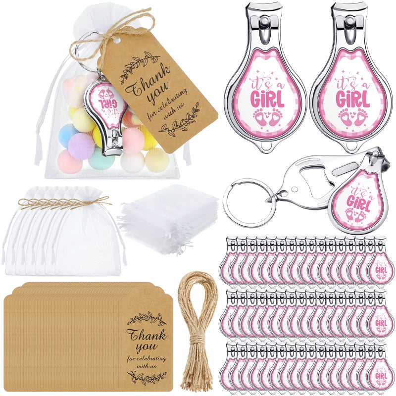 Minatee 50 Set Baby Shower Nail Clipper and Bottle Opener Baby Shower Favors for Guest Gift for Gender Reveal Girl Foot