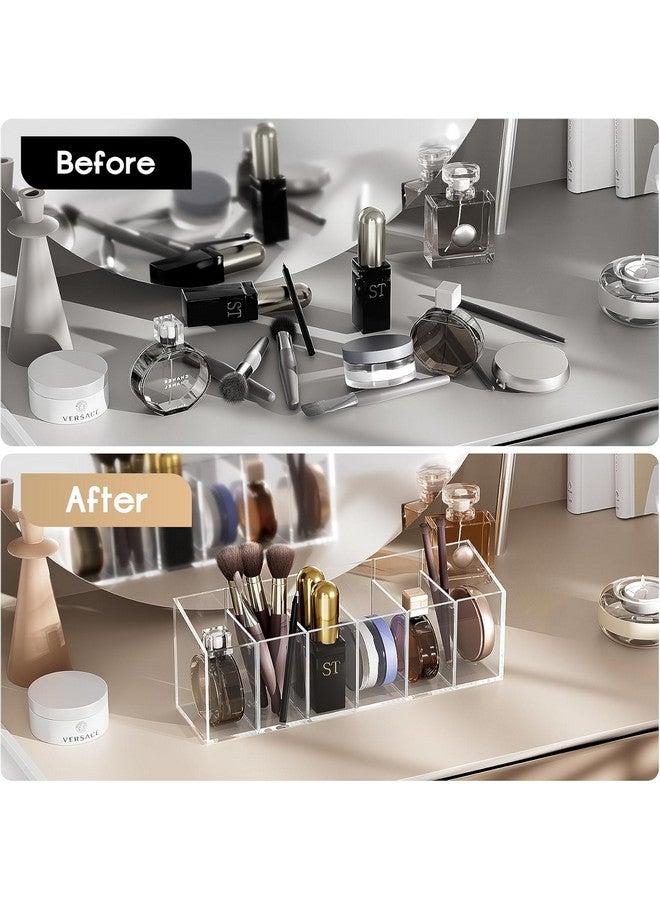 HOMANLY Clear Makeup Brush Holder Organizer Acrylic Cosmetic Storage for Vanity Countertops - Perfect for Beauty Essentials (6 Slots) - Image 2