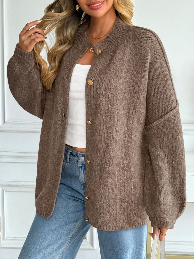 LILLUSORY Chunky Knit Cardigan Sweaters for Women 2026 Fall Fashion Outfits Winter Clothing Cozy Trendy Cute Long Oversized Jacket Travel Airport Y2k Old Money Clothes Camel XL - Image 3