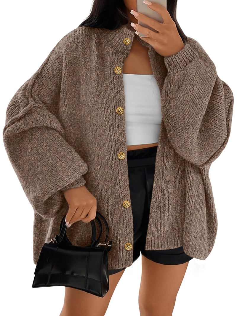 LILLUSORY Chunky Knit Cardigan Sweaters for Women 2026 Fall Fashion Outfits Winter Clothing Cozy Trendy Cute Long Oversized Jacket Travel Airport Y2k Old Money Clothes Camel XL - Image 1