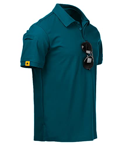 ZITY Mens Polo Shirt Short Sleeve Sports Tactical T-Shirt Athletic Golf Polos Daily Casual Stylish Collared Shirts for Men Dark Teal Blue Large - Image 5