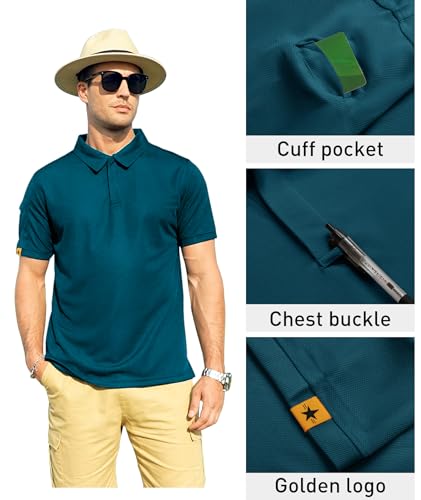 ZITY Mens Polo Shirt Short Sleeve Sports Tactical T-Shirt Athletic Golf Polos Daily Casual Stylish Collared Shirts for Men Dark Teal Blue Large - Image 2
