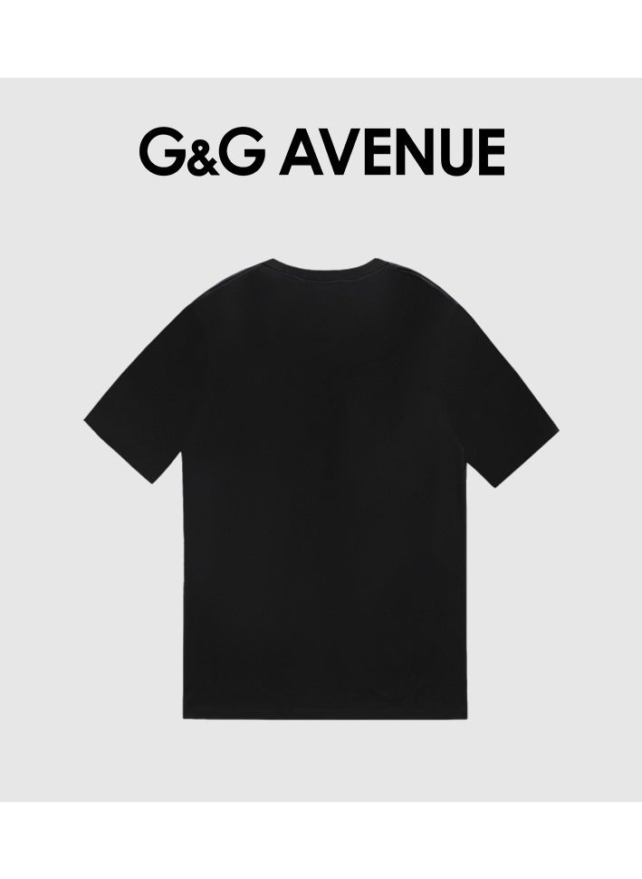 G&G AVENUE - Men's loose round neck T-shirt, pure cotton thick and high-quality, 1/2 sleeve shirt slim fit new trend black Heavy cotton fabric - Image 1