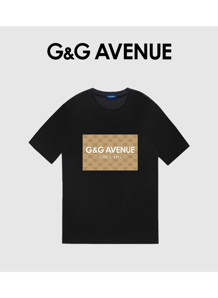 G&G AVENUE - Men's loose round neck T-shirt, pure cotton thick and high-quality, 1/2 sleeve shirt slim fit new trend black Heavy cotton fabric - Image 1