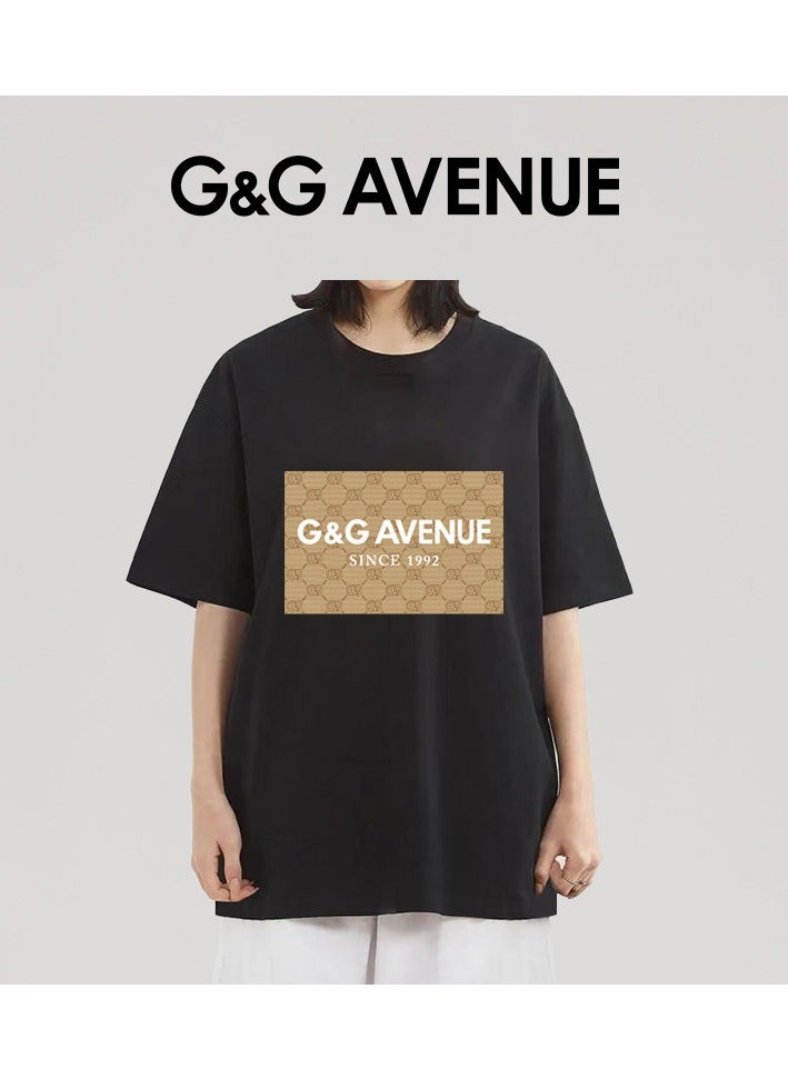G&G AVENUE - Men's loose round neck T-shirt, pure cotton thick and high-quality, 1/2 sleeve shirt slim fit new trend black Heavy cotton fabric - Image 1