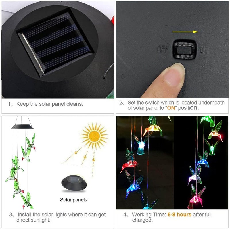 comfrt Solar Wind Chimes Outdoor, Color-Changing Solar Hummingbird Wind Chime Waterproof Solar Powered LED Hanging Lamp for Outdoor Garden Festival Decoration Yard Decor Light Lamp - Image 3
