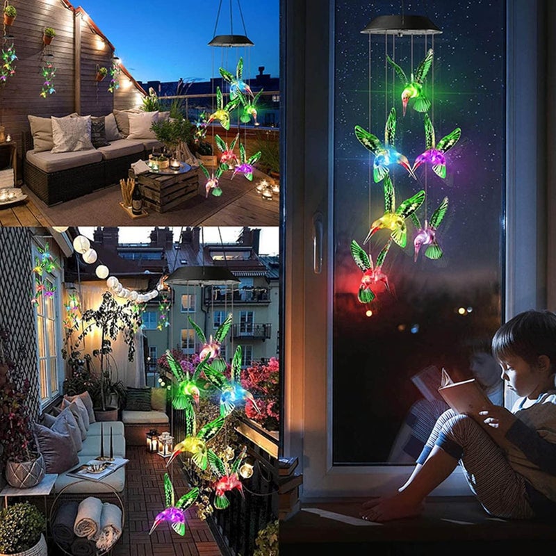 comfrt Solar Wind Chimes Outdoor, Color-Changing Solar Hummingbird Wind Chime Waterproof Solar Powered LED Hanging Lamp for Outdoor Garden Festival Decoration Yard Decor Light Lamp - Image 1