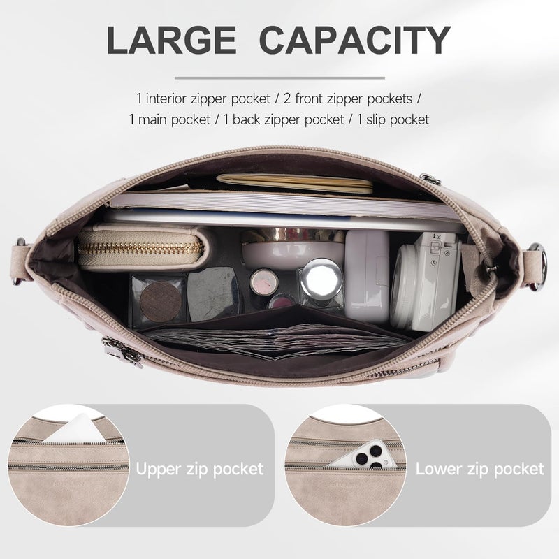 KITEVIUN Crossbody Bags for Women Leather Purse Trendy Multi Pocket Shoulder Handbags with Adjustable Guitar Strap - Image 3