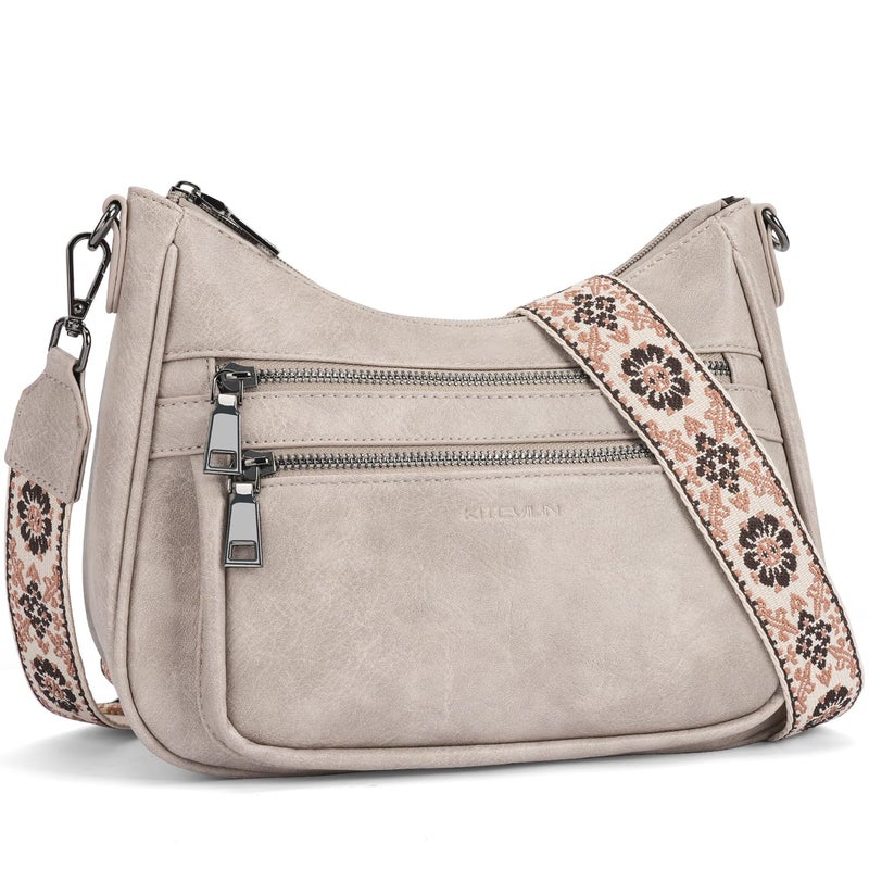 KITEVIUN Crossbody Bags for Women Leather Purse Trendy Multi Pocket Shoulder Handbags with Adjustable Guitar Strap - Image 1