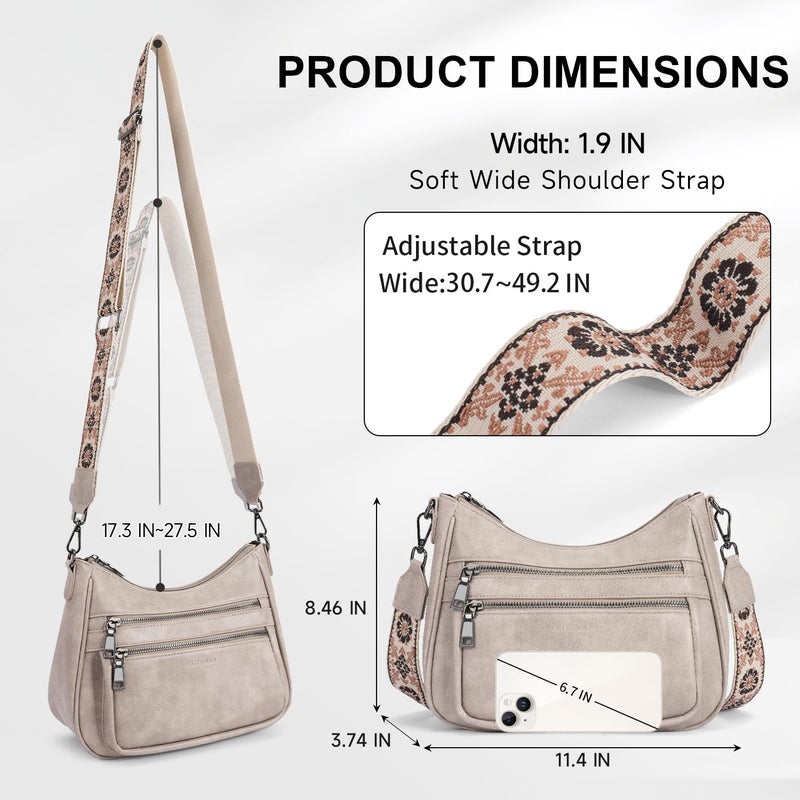 KITEVIUN Crossbody Bags for Women Leather Purse Trendy Multi Pocket Shoulder Handbags with Adjustable Guitar Strap - Image 5