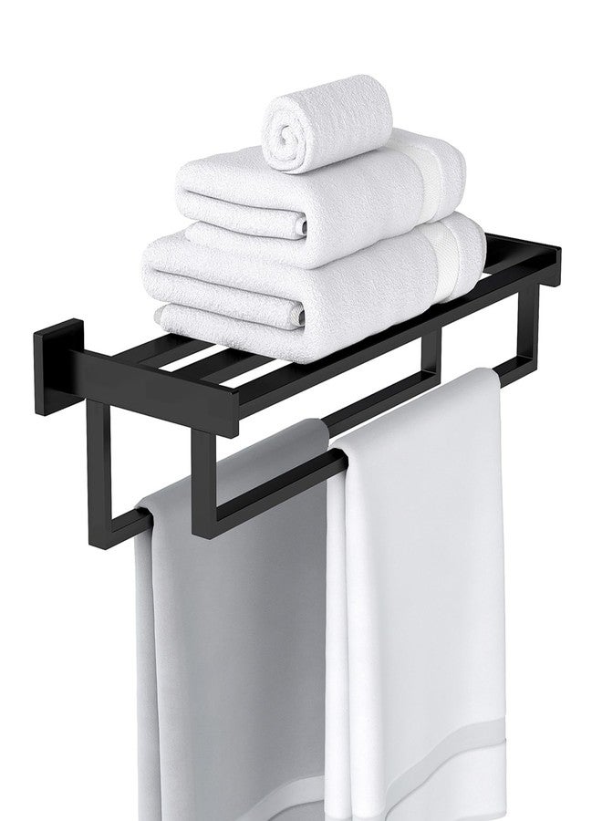 STWWO Bathroom Towel Rack with Double Towel Bar, 24 Inch Towel Racks for Bathroom Wall Mounted, Hand Towel Hanger Stainless Steel Towel Shelf Rack Bathroom Towel Storage, Black - Image 1
