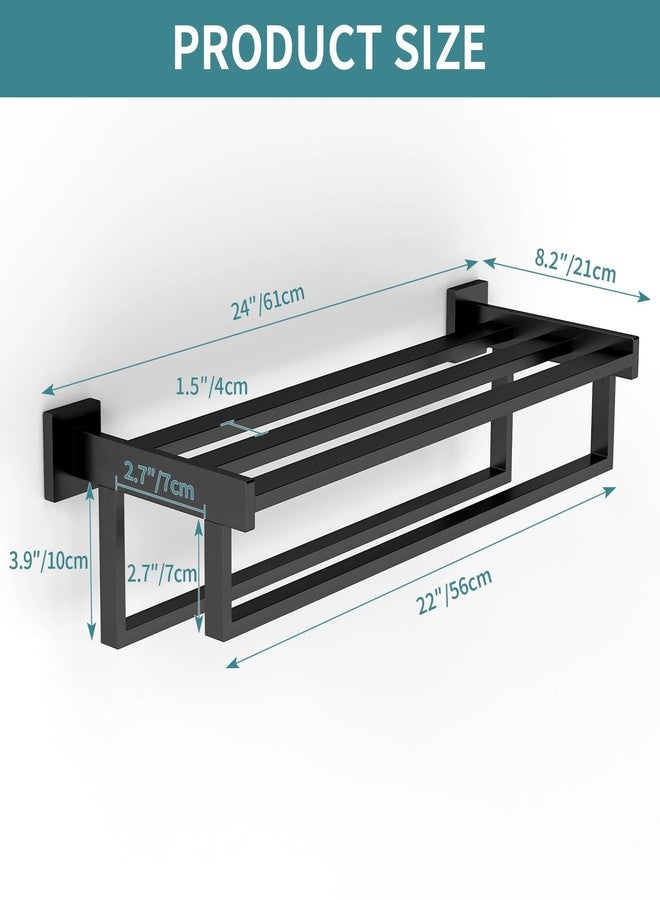 STWWO Bathroom Towel Rack with Double Towel Bar, 24 Inch Towel Racks for Bathroom Wall Mounted, Hand Towel Hanger Stainless Steel Towel Shelf Rack Bathroom Towel Storage, Black - Image 5