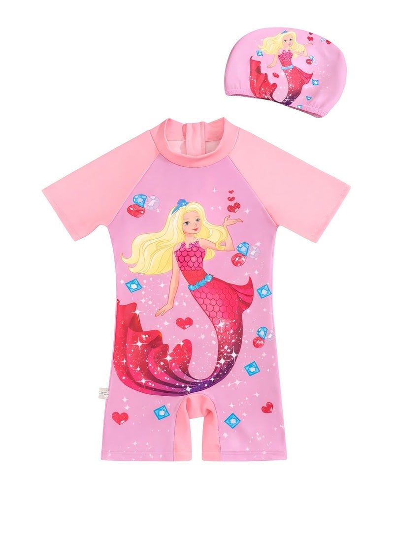 Forthcan Girls One Piece Swimsuit, Kids Swimming Costume with Back Zipper, Quick Drying Bathing Suit With Great Flexibility, Cute Cartoon Rashguard Swimwear, Comfortable Rash Guard Surfing Beachwear, Beach Bathing Suit for Kids - Image 1