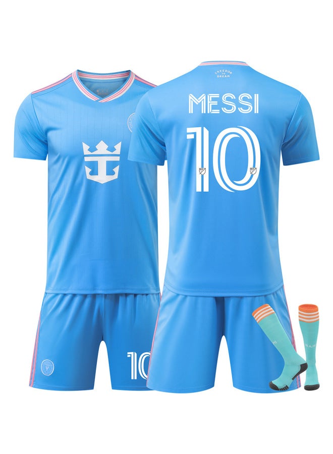 2526 Miami Two Guest No. 10 Messi Major League Adult And Children Training Wear Blue Jersey Set Football Wear