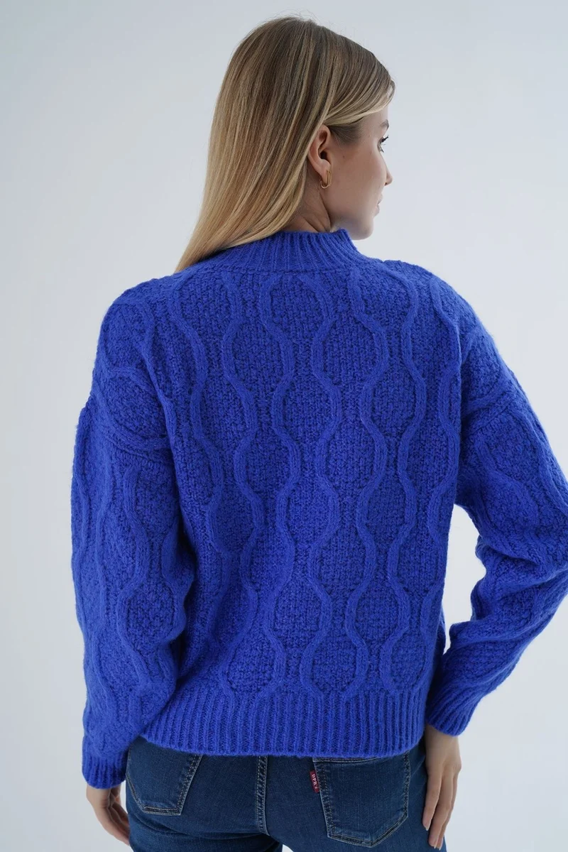 Trist Star Women's Saks Oversize Half Turtleneck Walk Honeycomb Knitting Wool Special Yarn Knitwear Knitted Sweater
