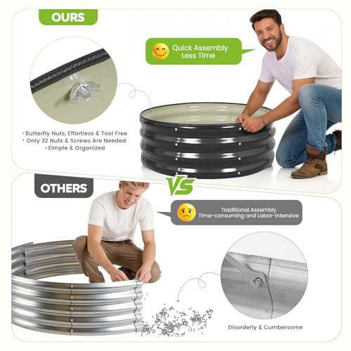 ZORMY Galvanized Raised Garden Bed Outdoor, Round Metal Planter Boxes 2 Pcs, 3x3x1ft Steel Raised Bed Kit for Planting Vegetables, Fruits, Flowers(Grey) - Image 5