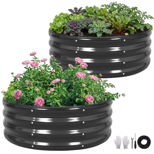 ZORMY Galvanized Raised Garden Bed Outdoor, Round Metal Planter Boxes 2 Pcs, 3x3x1ft Steel Raised Bed Kit for Planting Vegetables, Fruits, Flowers(Grey) - Image 1