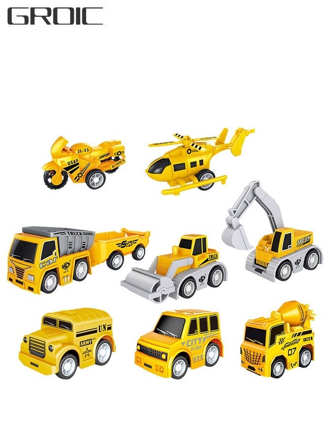 GROIC 8 Pcs Small Construction Vehicles Toys, Trucks Kids Birthday Gifts, Play Vehicle Toy Toddlers Boys Kid Toys Mini Car Set Die Cast Engineering Excavator Digger Push - Image 1