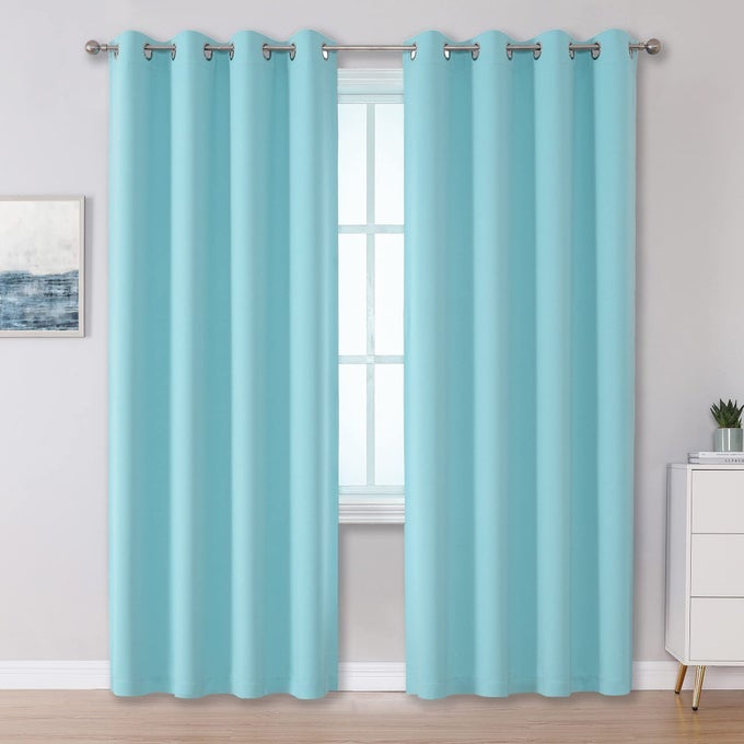 AQUA COLORED CURTAINS 84 INCH LENGTH BLUE BEDROOM CURTAINS FOR GIRLS KIDS NURSERY GROMMET BLACKOUT CURTAIN PANELS WINDOW DRAPES 2 PANELS SET52 BY 84 INCHES LONG
