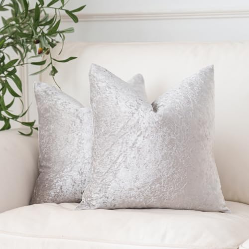NiNi ALL Velour Throw Pillow Covers Silver Grey 18x18 Inch Set of 2 Decorative Luxurious Velvet Pillow Cover Glossy Pillowcase Cushion Cases for Couch Sofa and Home Decor - Image 1