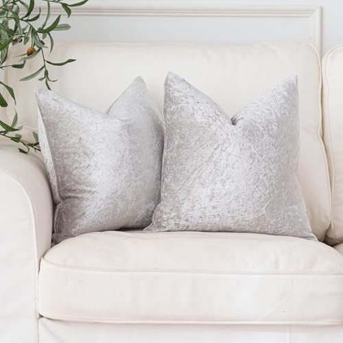 NiNi ALL Velour Throw Pillow Covers Silver Grey 18x18 Inch Set of 2 Decorative Luxurious Velvet Pillow Cover Glossy Pillowcase Cushion Cases for Couch Sofa and Home Decor - Image 3