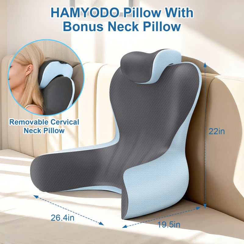 HAMYODO Reading Pillow for Sitting in Bed,22" H Back Support Pillow for Sitting up,Back Rest & Lumbar Support Pillows with Arms, Bed Rest Chair Cushion,Chaise Lounges Reclining,Gaming,Work,Resting(Grey&Blue) - Image 5