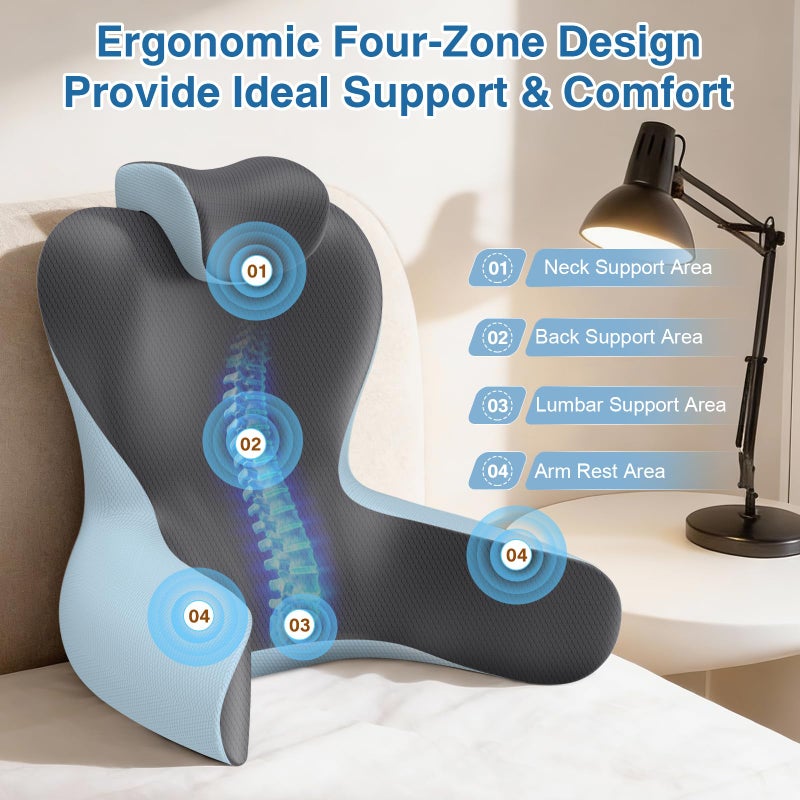 HAMYODO Reading Pillow for Sitting in Bed,22" H Back Support Pillow for Sitting up,Back Rest & Lumbar Support Pillows with Arms, Bed Rest Chair Cushion,Chaise Lounges Reclining,Gaming,Work,Resting(Grey&Blue) - Image 3