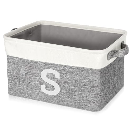 Lukeline Personalized Initial S Storage Basket Grey Faux Linen 155 L x 106 W x 94 H - Image 1