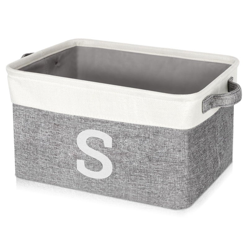 Lukeline Personalized Initial S Storage Basket Grey Faux Linen 155 L x 106 W x 94 H - Image 2