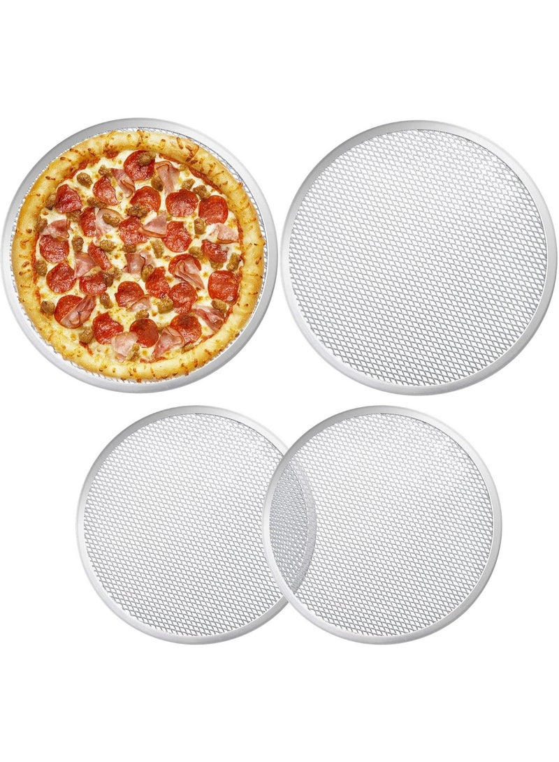 4 Pieces Seamless Round Pizza Screen, 2 Pieces 12 inch Aluminum Mesh Pizza Screen and 2 Pieces 10 inch Pizza Mesh Baking Tray for Home Kitchen Restaurant Supplies - Image 1