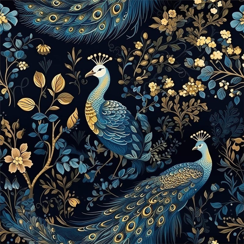 REDAMANCY GoldYellowBlue Peacock Animal Plants Dark Black Peel and Stick Wallpaper Stick on Contact Paper Vintage Wall Paper Easy Peel Off for nightstand Drawer Cabinet Renter