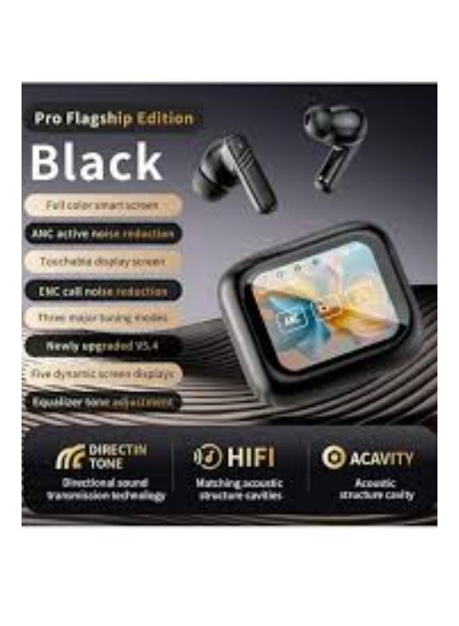 Denx Smart Bluetooth headphones with touchscreen, ANC/ENC, 320mAh battery, water resistance, wireless Bluetooth earbuds with noise cancellation and professional LCD display for iPhone and Android devices, black. - Image 4