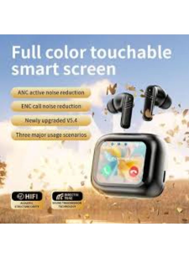 Denx Smart Bluetooth headphones with touchscreen, ANC/ENC, 320mAh battery, water resistance, wireless Bluetooth earbuds with noise cancellation and professional LCD display for iPhone and Android devices, black. - Image 2