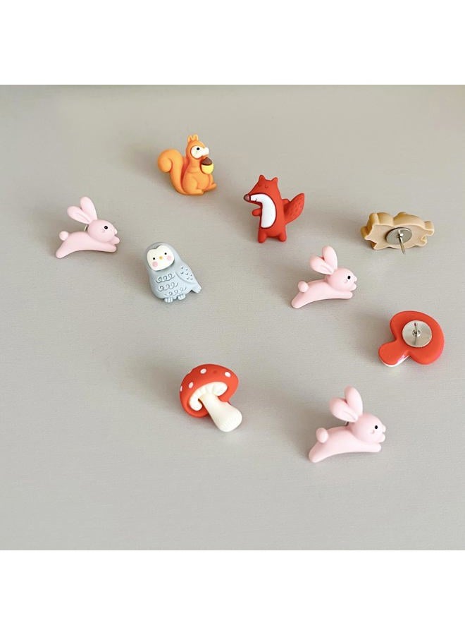 Supfoxer Animal Push Pins (Squirrel,Fox,Hedgehog,Rabbit,Bear,Owl,Mushroom) - Cute Resin Thumb Tacks for Bulletin Board, Cork Board, Office, School - 7 Styles Mixed Pack (30 PCS) - Image 5