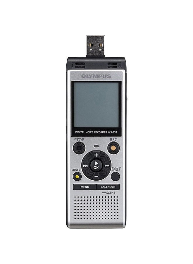 Olympus WS-852 silver voice recorder with true stereo mic, 4GB, 110 hours battery life, microSD external memory, USB, with MP3 file format. - Image 2