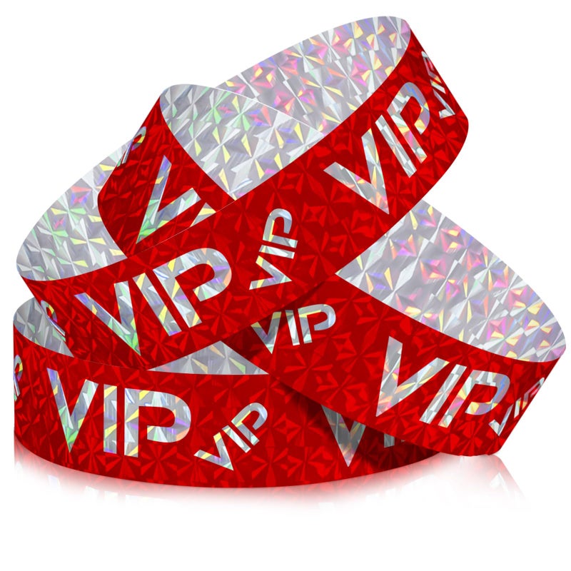 Teling 500 Pack VIP Plastic Wristbands Bracelets Party for Events VIP Custom Wristbands Plastic Bracelets Tear proof Waterproof Wrist Bands Arm Bands for Events ConcertsHolographic Red - Image 2