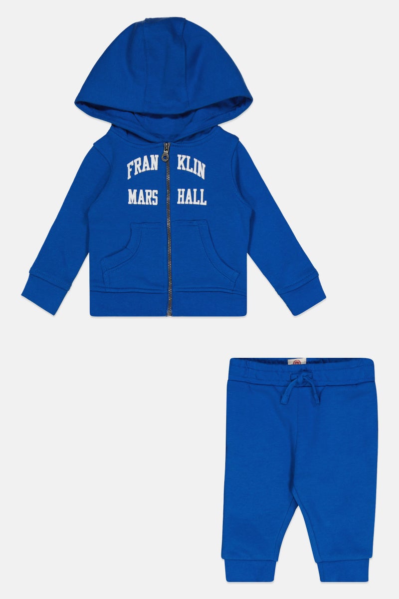 Franklin Marshall Toddlers Boy 2 Pcs Hooded Sweatshirt And Pants Set, Nautical Blue - Image 1