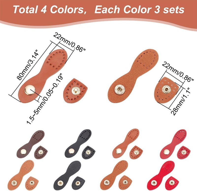 klarako 4 Colors PU Leather Snap Buckles for Purse, 12 Sets PU Leather Bag Sew on Snap Closure Button PU Leather Tab Closure for Bag Photo Album Diary Menu Wallet - Image 2