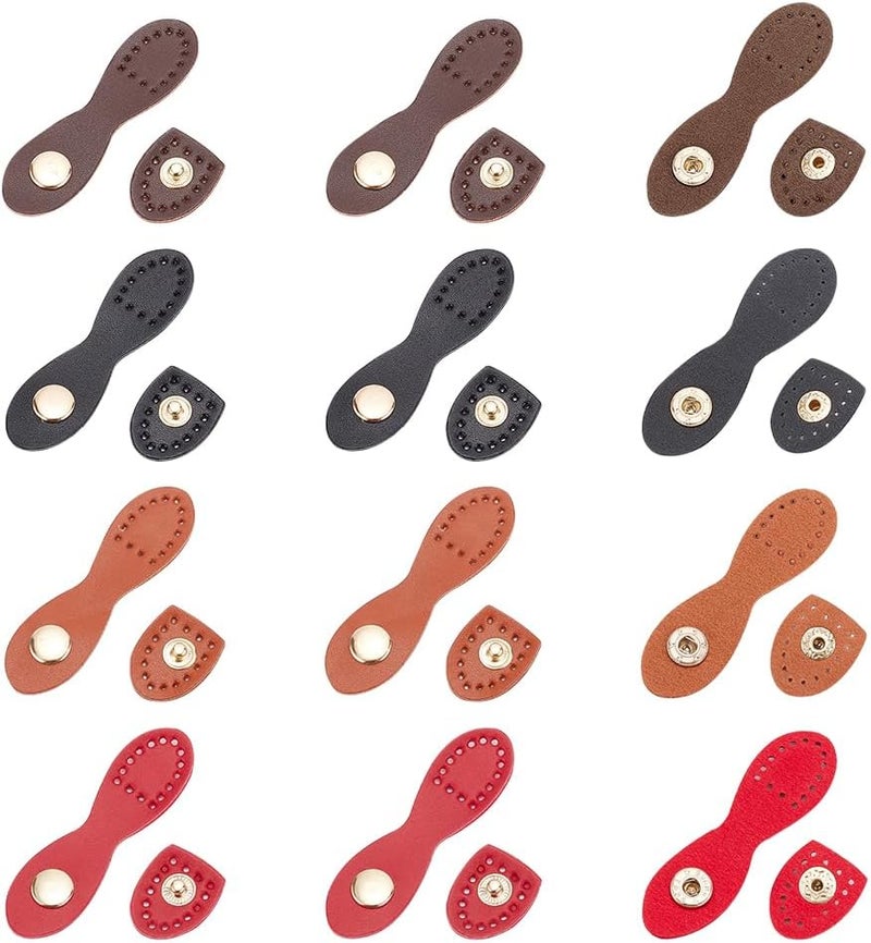 klarako 4 Colors PU Leather Snap Buckles for Purse, 12 Sets PU Leather Bag Sew on Snap Closure Button PU Leather Tab Closure for Bag Photo Album Diary Menu Wallet - Image 1