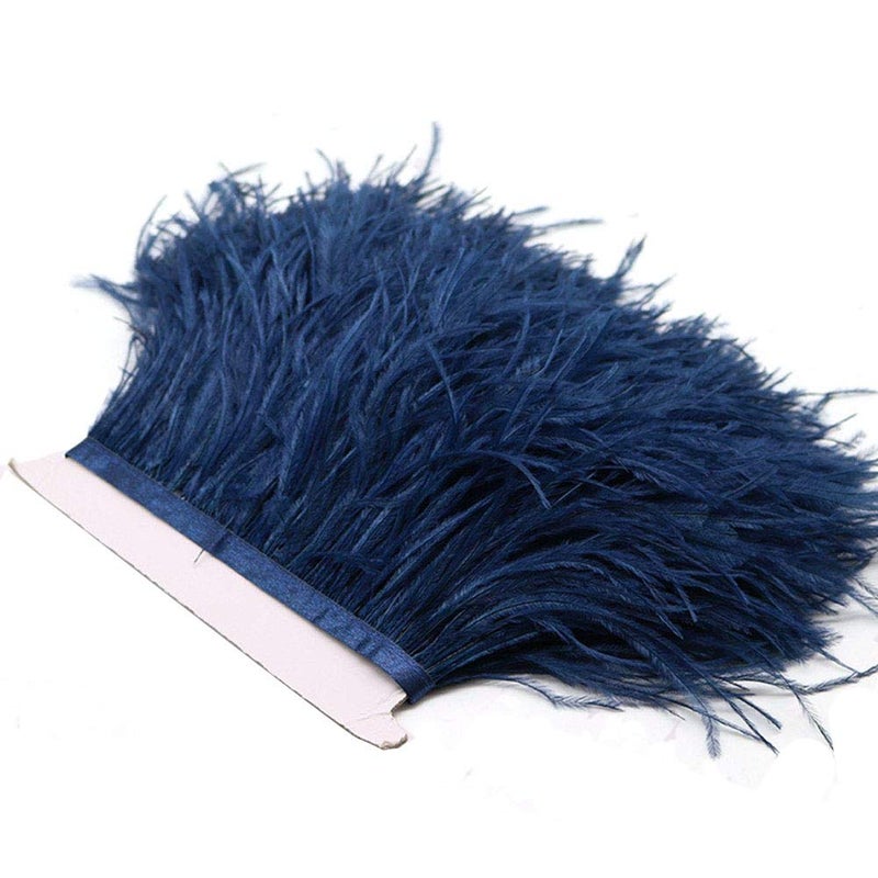 YEQIN 2 Yards Natural  Soft Ostrich Feathers Fringe Trims Ribbon  Used for Dress Sewing Decoration Craft Clothing Boots Wedding Decoration DIY Etc Navy Blue