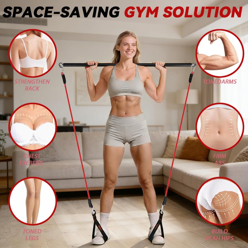 Estleys Resistance Band Bar, Adjustable from 27" to 41", Portable Pilates Bar, Resistance Training Straight Bar, Home Gym Fitness Workout Bar - Image 5