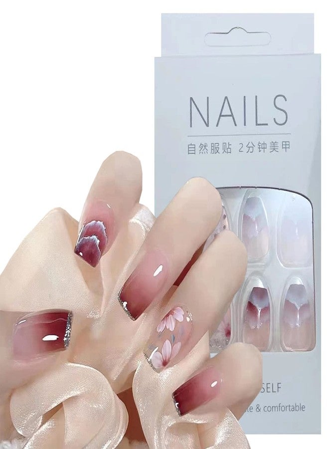 Vezocim Medium Length Press on Nails, Artificial Acrylic Fake Nails for Women, 24PCS Full Cover Reusable False Nails Kits, Flowers Acrylic Nails Design, Glue on Nails Fake Nails for Nail Art - Image 1