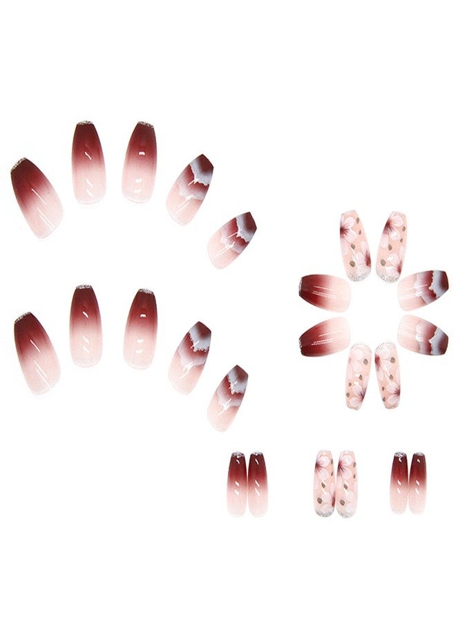 Vezocim Medium Length Press on Nails, Artificial Acrylic Fake Nails for Women, 24PCS Full Cover Reusable False Nails Kits, Flowers Acrylic Nails Design, Glue on Nails Fake Nails for Nail Art - Image 3
